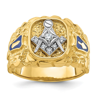 10K Two-Tone Ibgoodman Men'S Polished And Nugget Textured Blue Lodge Master Masonic Ring Mounting