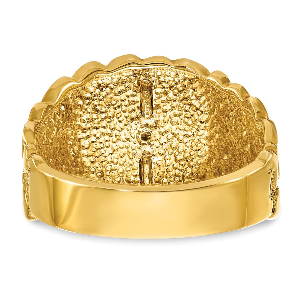 14k Two-tone Gold Men's Polished and Nugget Textured Diamond Blue Lodge Master Masonic Ring