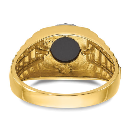 14k Two-tone Gold Men's Onyx and 1/5 carat Diamond Complete Ring