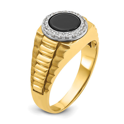 14k Two-tone Gold Men's Onyx and 1/5 carat Diamond Complete Ring
