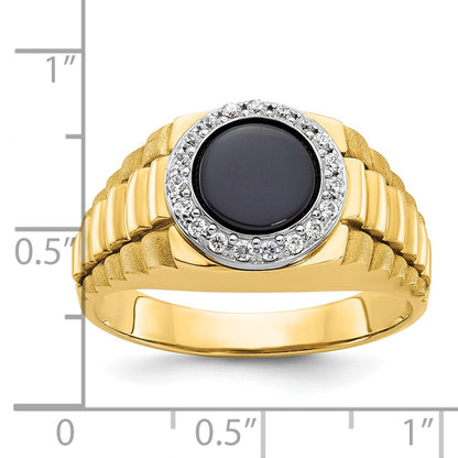 14k Two-tone Gold Men's Onyx and 1/5 carat Diamond Complete Ring