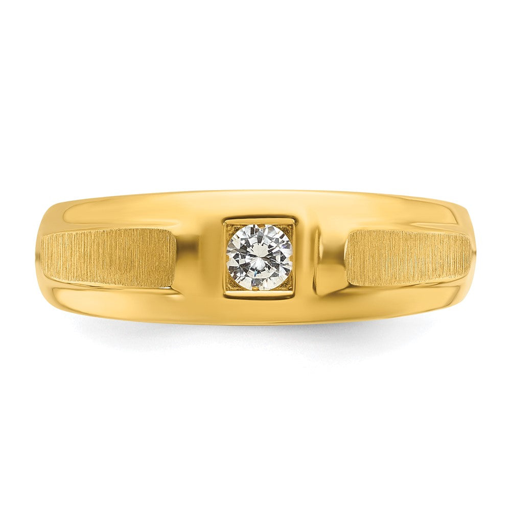 14k Yellow Gold Men's Polished and Satin 1/6 carat Diamond Complete Ring
