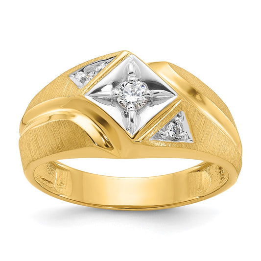 14k Yellow u0026 Rhodium Gold with White Rhodium Men's Satin 1/5 carat Diamond Complete Ring