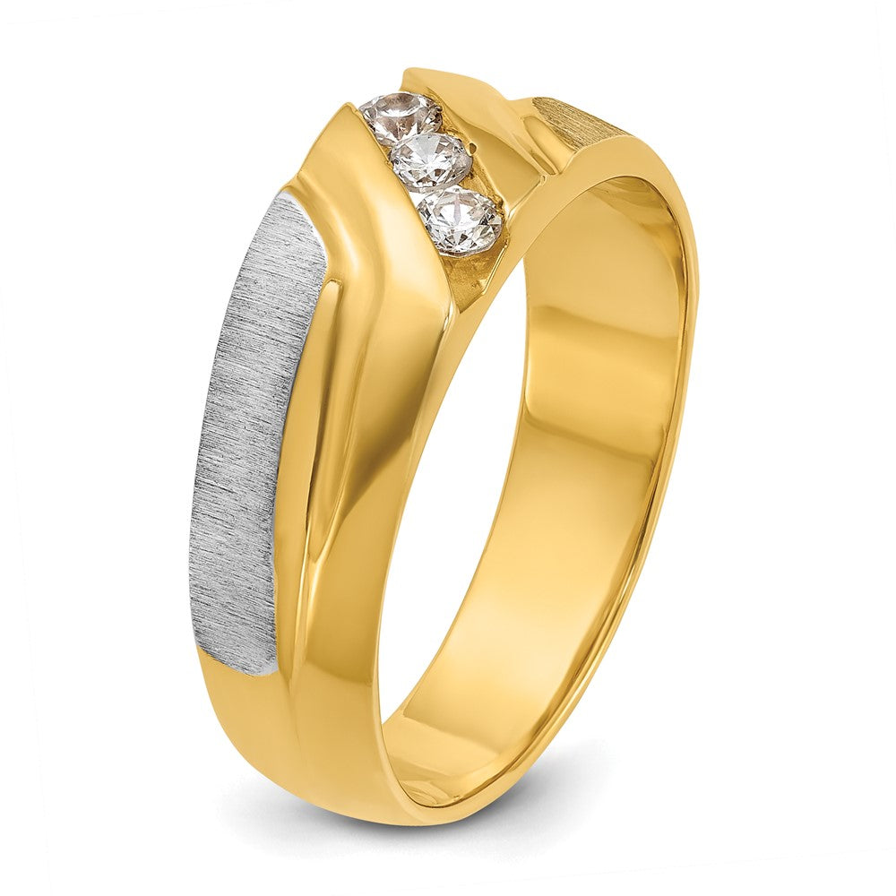 14k Two-tone Gold Men's Polished and Satin 1/4 carat Diamond Complete Ring