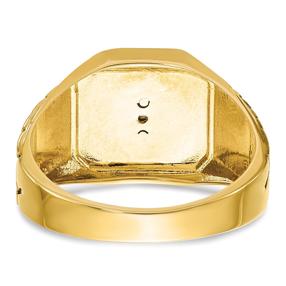 14k Two-tone Gold Men's Polished and Textured with Blue Enamel and Diamond Blue Lodge Master Masonic Ring