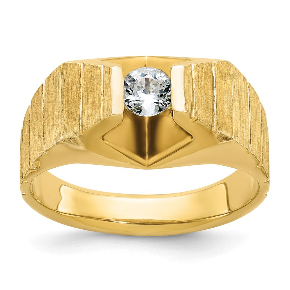 14k Yellow Gold 1/3 Ct. Lab Grown Diamond VS/SI+ G+ Polished and Satin Men's Ring
