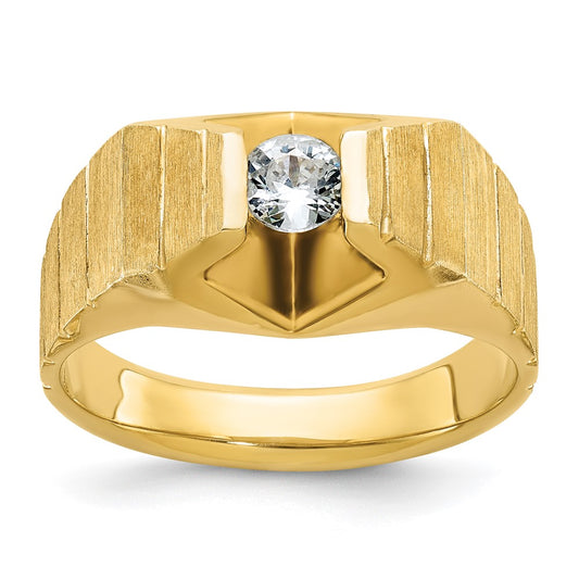 14k Yellow Gold Men's Polished and Satin 1/3 carat Diamond Complete Ring