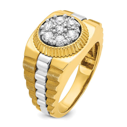 14k Two-Tone 1/2 Ct. Lab Grown Diamond VS/SI+ G+ Ribbed Men's Cluster Ring