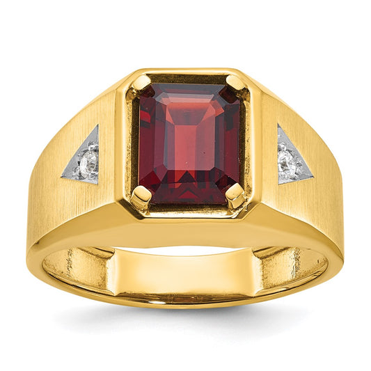 14k Yellow u0026 Rhodium Gold Men's Polished and Satin Garnet and 1/15 carat Diamond Complete Ring