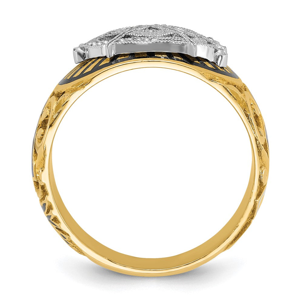 14k Two-tone Gold Men's Polished and Textured with Multi-color Enamel Blue Lodge Master Masonic Ring