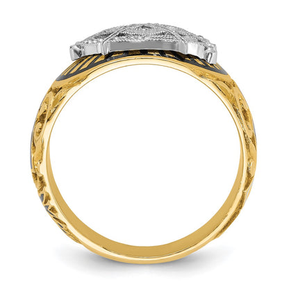 14k Two-tone Gold Men's Polished and Textured with Multi-color Enamel Blue Lodge Master Masonic Ring