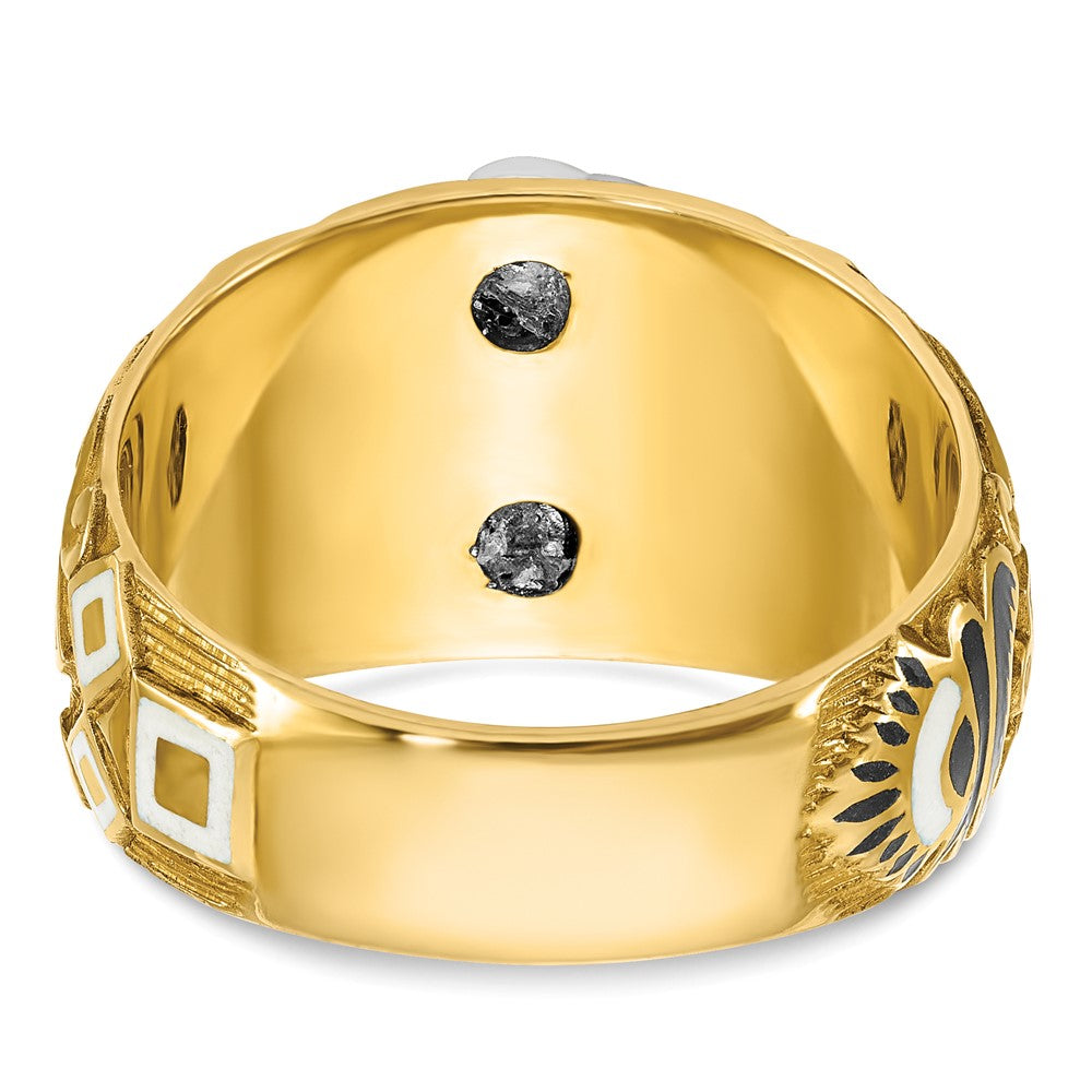 14k Two-tone Gold Men's Polished and Textured with Multi-color Enamel Blue Lodge Master Masonic Ring
