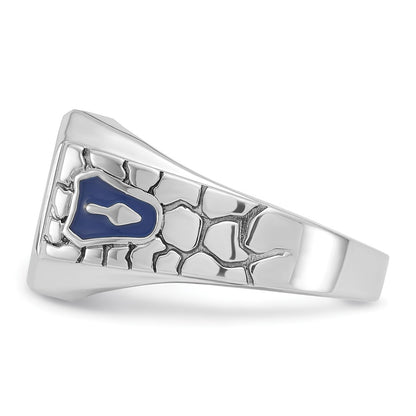 14k White Gold Men's Polished and Textured with Blue Enamel and Lab Created Sapphire Blue Lodge Master Masonic Ring