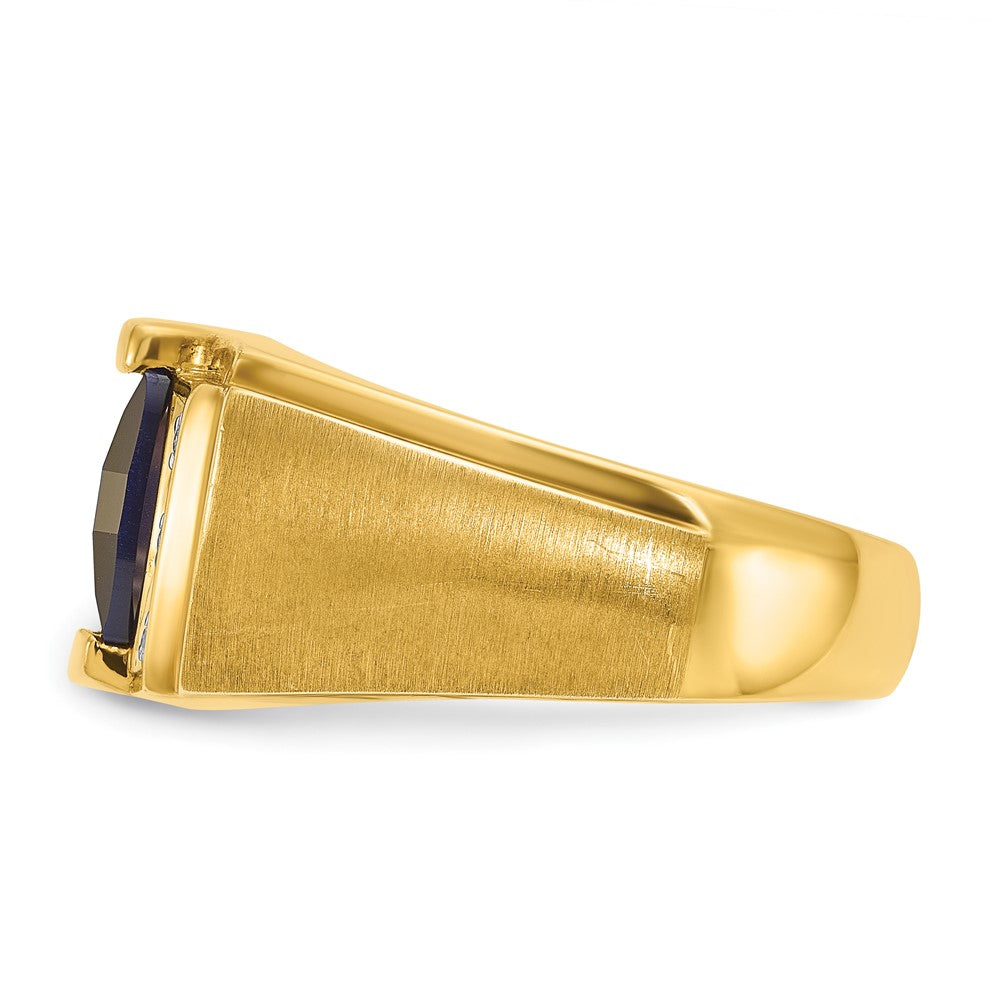 14k Yellow Gold Men's Created Sapphire and 1/20 carat Diamond Complete Ring
