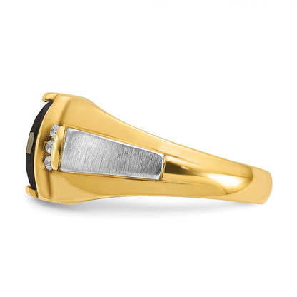 14k Two-tone Gold Men's Satin Onyx and 1/10 carat Diamond Complete Ring