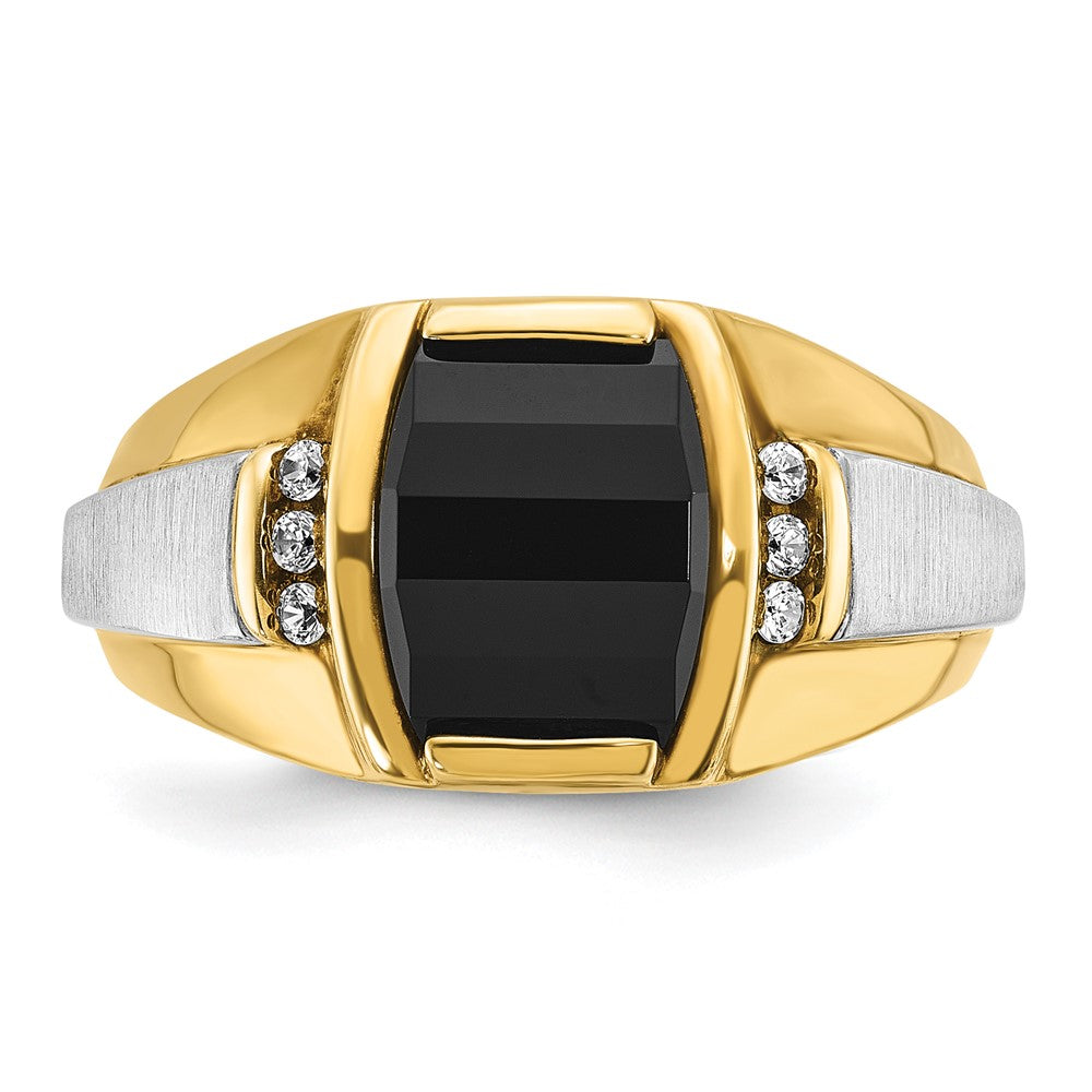 14k Two-tone Gold Men's Satin Onyx and 1/10 carat Diamond Complete Ring