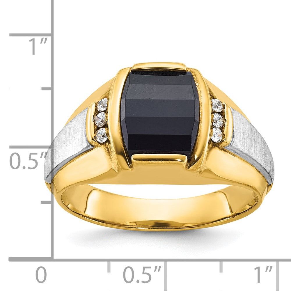 14k Two-tone Gold Men's Satin Onyx and 1/10 carat Diamond Complete Ring
