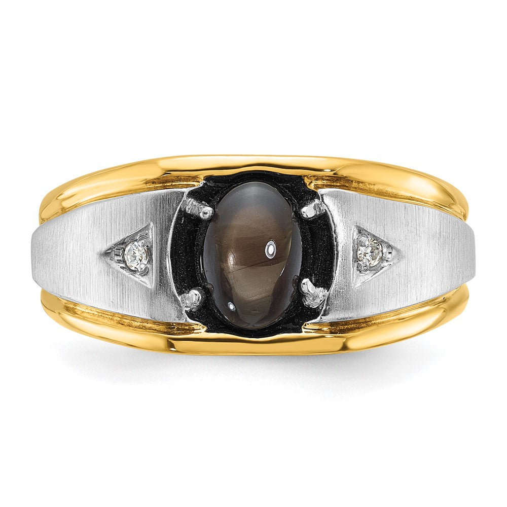 10K Two-Tone Ibgoodman Men'S Polished Satin And Grooved Gemstone Diamond Ring Mounting