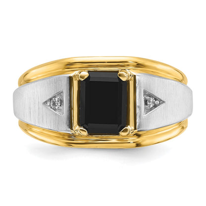 14k Two-tone Gold Men's Satin Onyx and Diamond Complete Ring