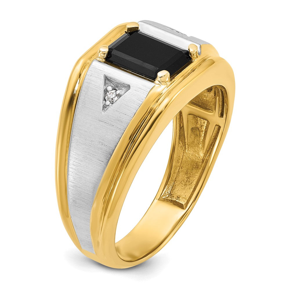 14k Two-tone Gold Men's Satin Onyx and Diamond Complete Ring