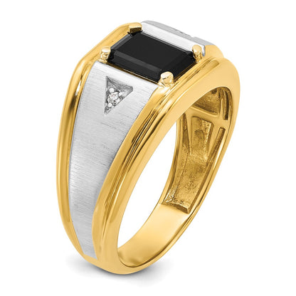 14k Two-tone Gold Men's Satin Onyx and Diamond Complete Ring