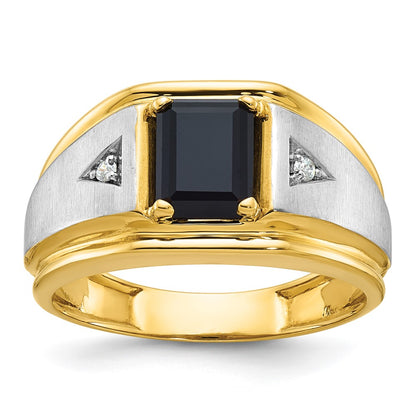 14k Two-tone Gold Men's Satin Onyx and Diamond Complete Ring