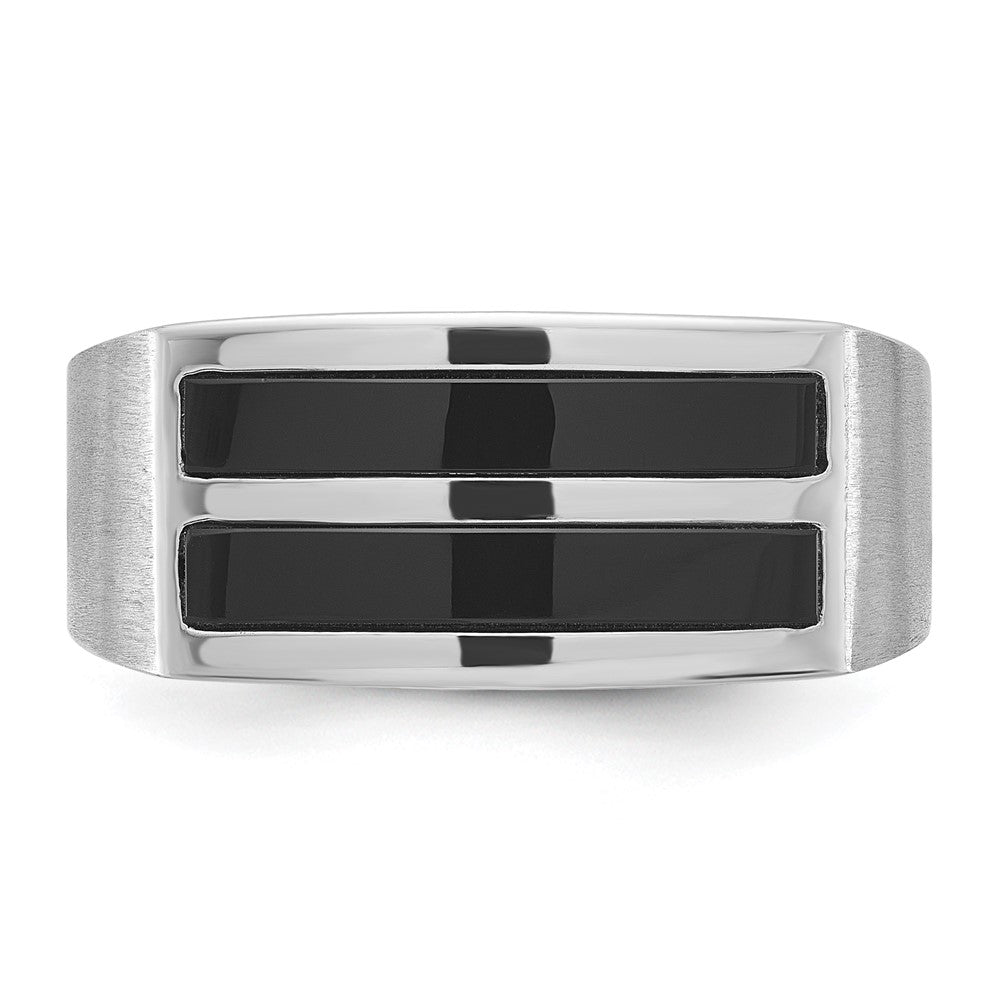14k White Gold Men's Satin Onyx Complete Ring