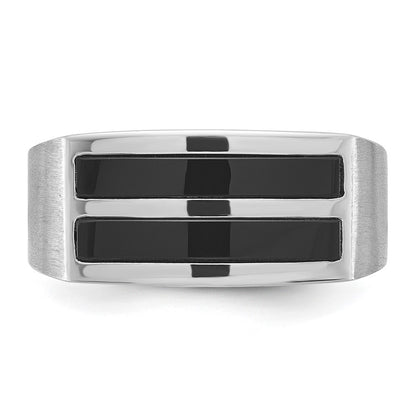 14k White Gold Men's Satin Onyx Complete Ring