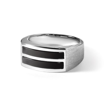 14k White Gold Men's Satin Onyx Complete Ring