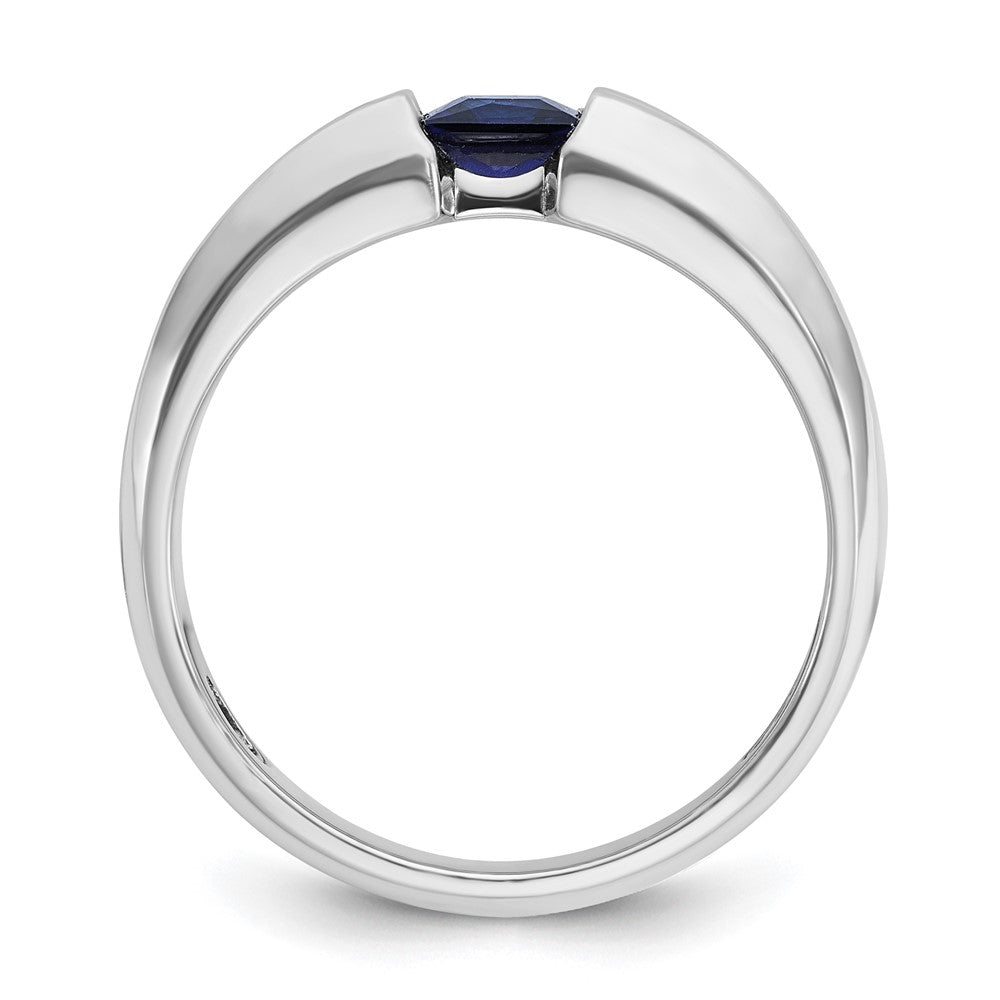 14k White Gold Men's Polished and Satin Created Sapphire and 1/5 carat Diamond Complete Ring