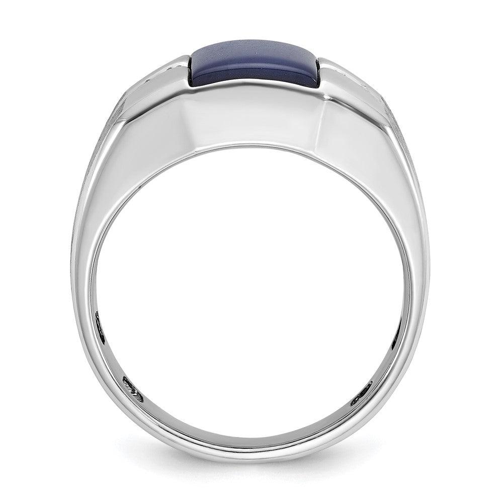 14k White Gold Men's Created Blue Star Sapphire and 1/15 carat Diamond Satin Complete Ring