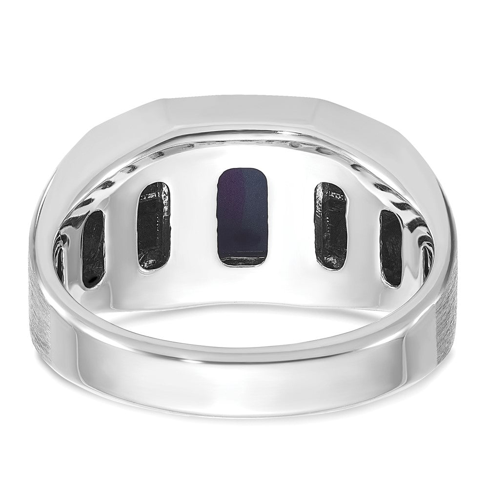 14k White Gold Men's Created Blue Star Sapphire and 1/15 carat Diamond Satin Complete Ring