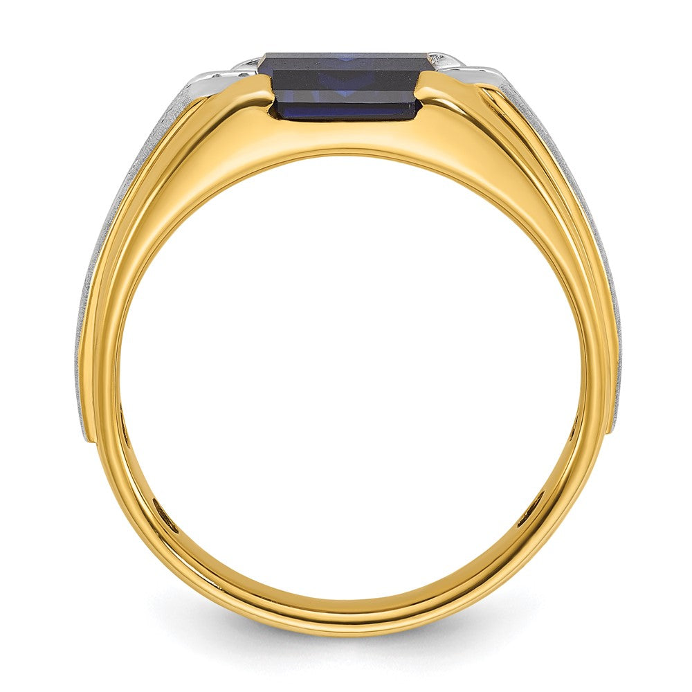 14k Two-tone Gold Men's Created Sapphire and 1/8 carat Diamond Complete Ring