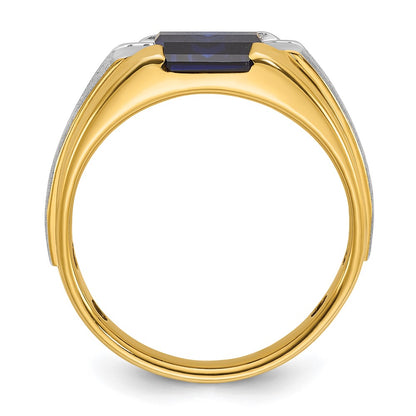 14k Two-tone Gold Men's Created Sapphire and 1/8 carat Diamond Complete Ring