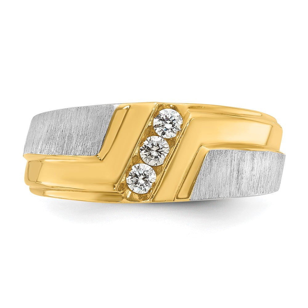 14k Two-tone Gold Men's Polished and Satin 1/4 carat Diamond Complete Ring