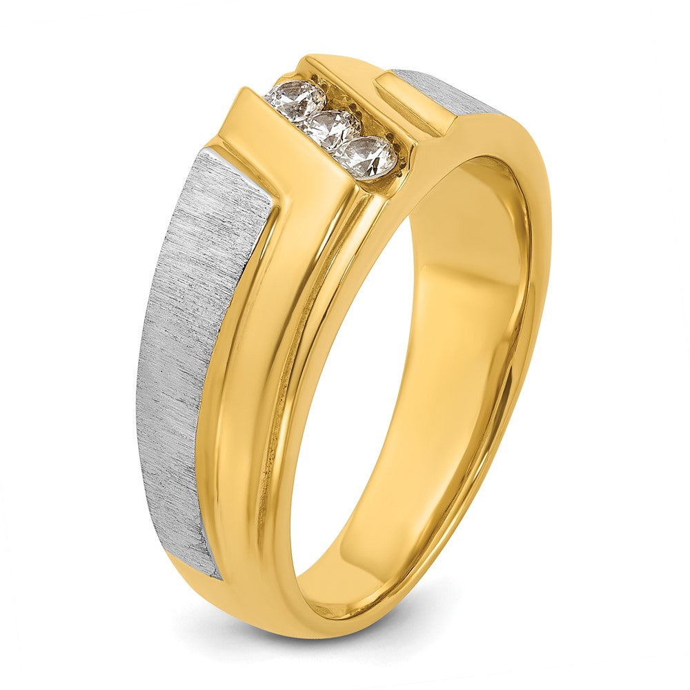 14k Two-tone Gold Men's Polished and Satin 1/4 carat Diamond Complete Ring