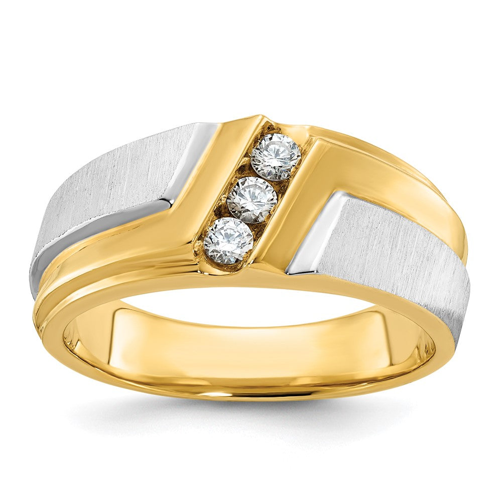 14k Two-tone Gold Men's Polished and Satin 1/4 carat Diamond Complete Ring