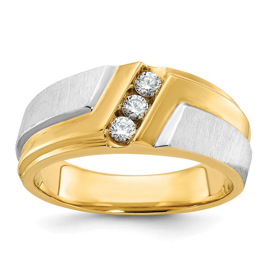 14k Two-tone Gold Men's Polished and Satin 1/4 carat Diamond Complete Ring