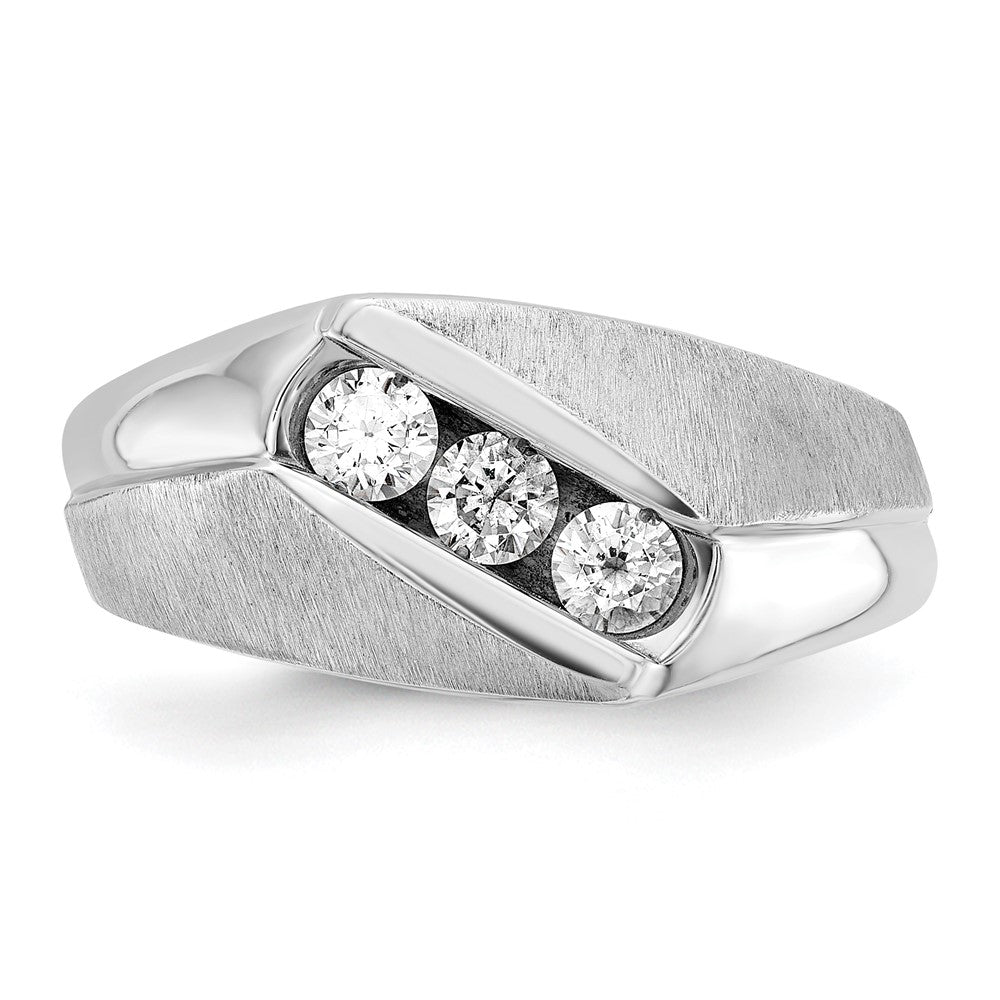 14k White Gold Men's Polished and Satin 1/2 carat Diamond Complete Ring