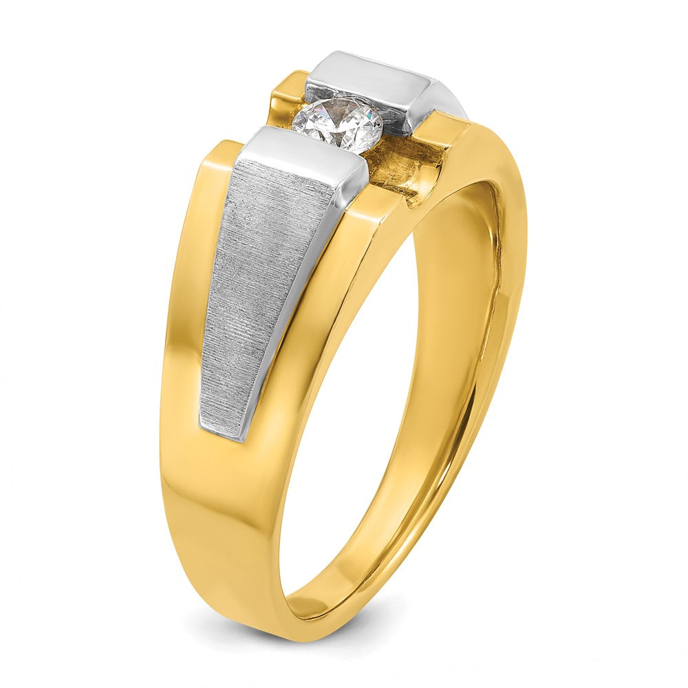 14k Two-tone Gold Men's Polished and Satin 1/4 carat Diamond Complete Ring