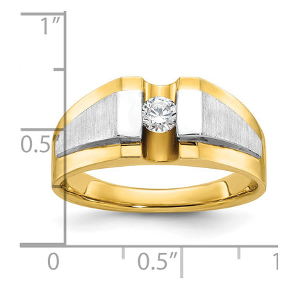 14k Two-tone Gold Men's Polished and Satin 1/4 carat Diamond Complete Ring