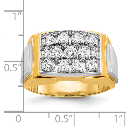 14k Two-tone Gold Men's Polished and Satin 1 carat Diamond Complete Ring