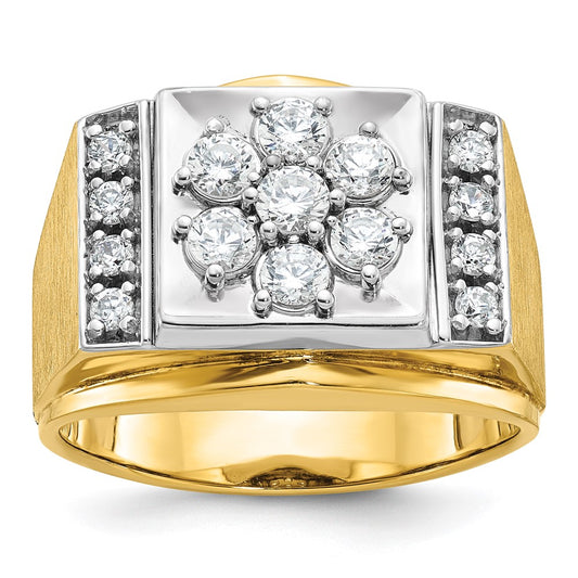 14k Two-tone Two Tone 1 Ct. Lab Grown Diamond VS/SI+ G+ Men's Polished and Satin Cluster Ring