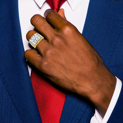 14k Two-tone Gold Men's Polished and Satin 1.5 carat Diamond Complete Ring