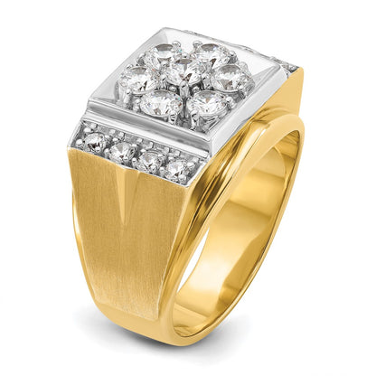 14k Two-tone Two Tone 1 1/2 Ct. Lab Grown Diamond VS/SI+ G+ Men's Polished and Satin Cluster Ring