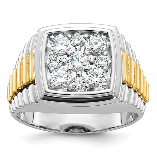 14k Two-tone Two Tone 1 Ct. Lab Grown Diamond VS/SI+ G+ Men's Polished and Satin Cluster Ring