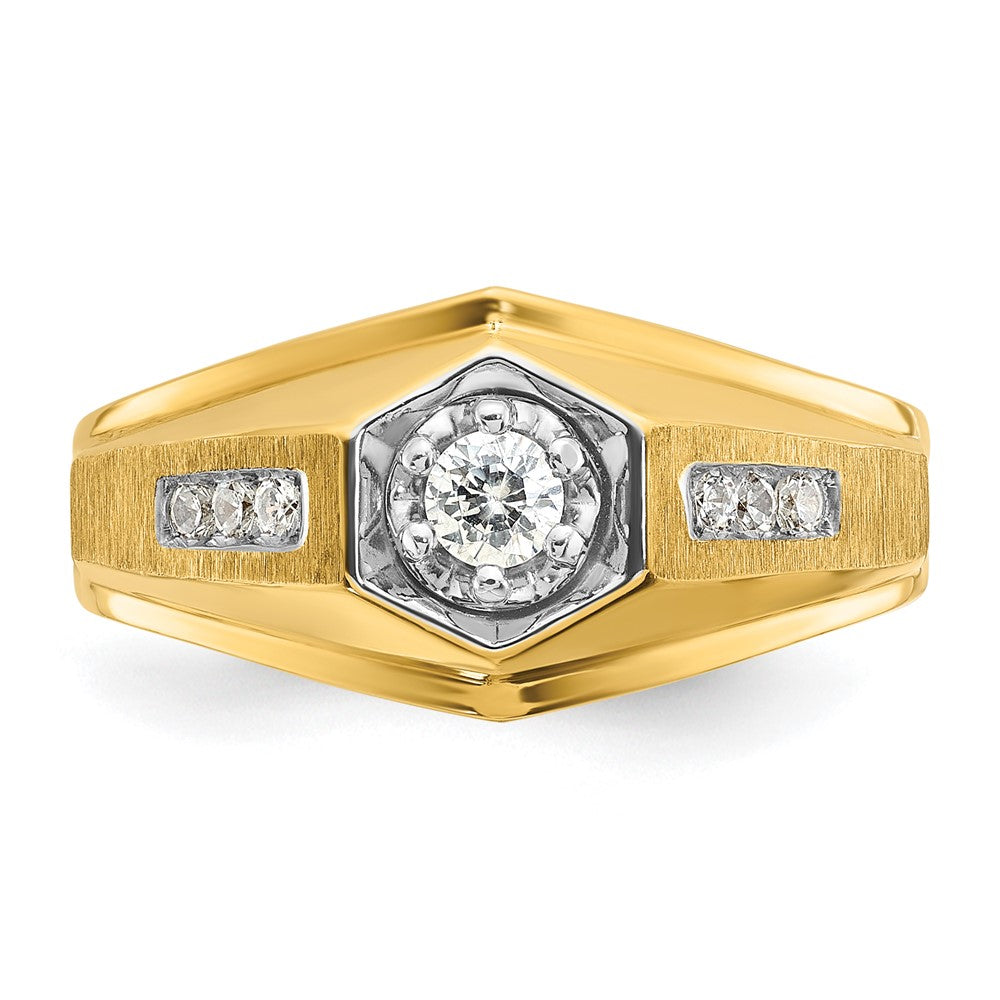 14k Yellow Gold Men's Polished and Satin 1/3 carat Diamond Complete Ring