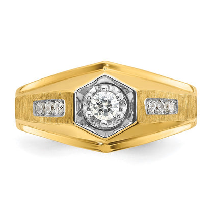 14k Yellow Gold Men's Polished and Satin 1/3 carat Diamond Complete Ring