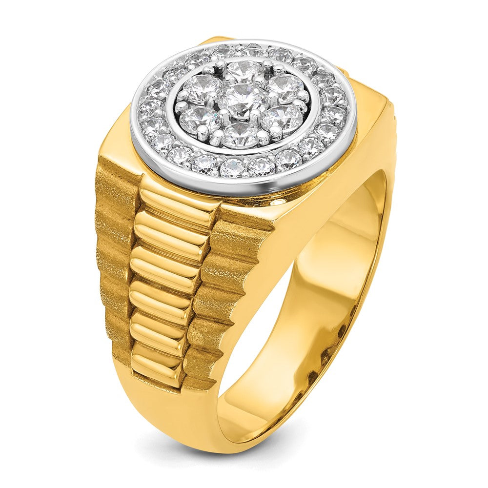 10K Two-Tone Ibgoodman Men'S Polished Satin And Textured 1 Carat A Quality Diamond Ring