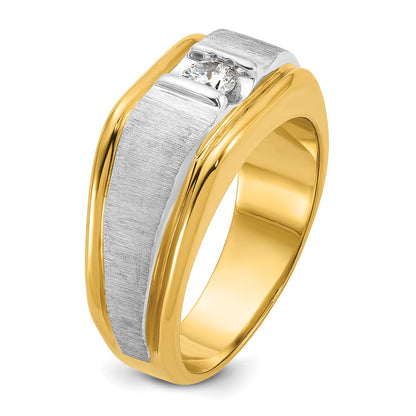 14k Two-tone Gold Men's Polished and Satin 1/4 carat Diamond Complete Ring